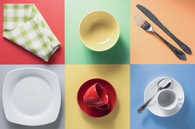 renkli arka plan, mutfak eşyaları