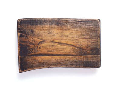 Beyaz arkaplanda izole edilmiş yaşlandırılmış ahşap isim plakası