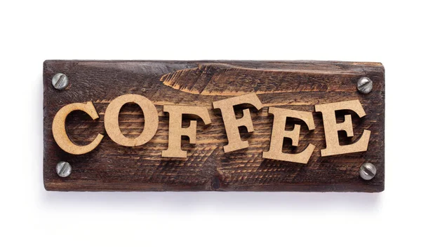 白い背景に隔離された木製のコーヒー文字 — ストック写真