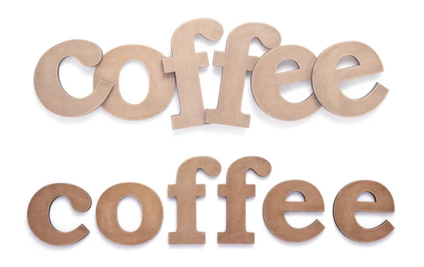 Wooden Coffee Letters Isolated White Background — Stock Photo, Image