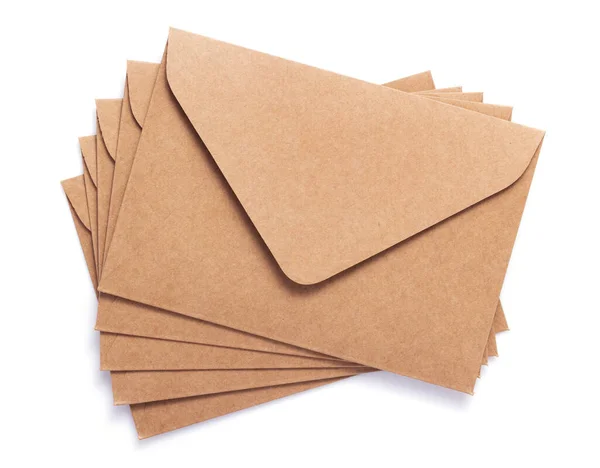 Kartonnen Postenveloppe Geïsoleerd Witte Achtergrond — Stockfoto
