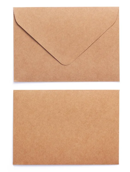 Envelope Postal Papelão Isolado Sobre Fundo Branco — Fotografia de Stock