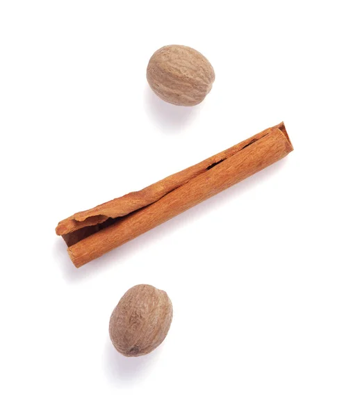 Spices Cinnamon Stick Nutmeg Isolated White Background — Stock Photo, Image