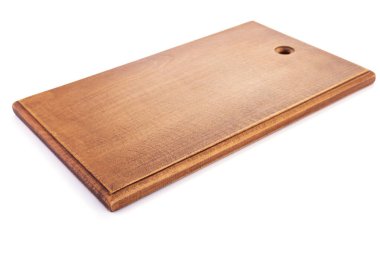 Beyaz arkaplanda izole edilmiş tahta ya da tepsi kesme