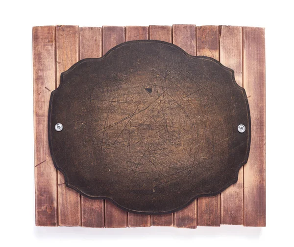 Starý Dřevěný Jmenný Štítek Nebo Stěnový Panel Jmenovka Deska Izolované — Stock fotografie