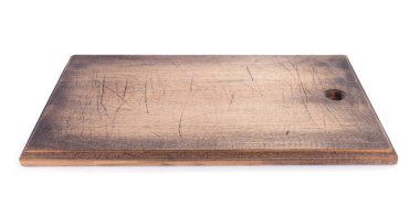 Beyaz arkaplanda izole edilmiş tahta ya da tepsi kesme