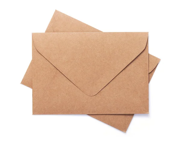 Kartonnen Postenveloppe Geïsoleerd Witte Achtergrond — Stockfoto