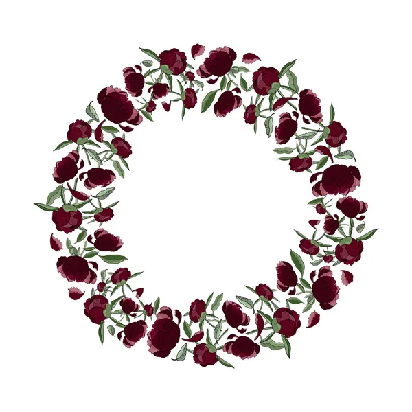 Cadre Floral Rond Composé Fleurs Bourgeons Feuilles Pivoine Guirlande Ronde — Image vectorielle