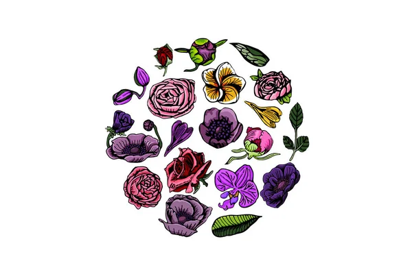 Círculo bonito de flores coloridas para design . — Vetor de Stock