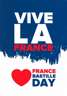 Bastille Day in France. National happy holiday, celebrated annual in July 14. French flag. France independence and freedom. Patriotic elements. Festive design. Vector poster illustration clipart