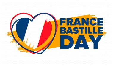 Fransa 'da Bastille Günü. Ulusal mutlu bayramlar, her yıl 14 Temmuz 'da kutlanıyor. Fransız bayrağı. Fransa bağımsızlık ve özgürlük. Vatansever unsurlar. Şenlik tasarımı. Vektör poster illüstrasyonu
