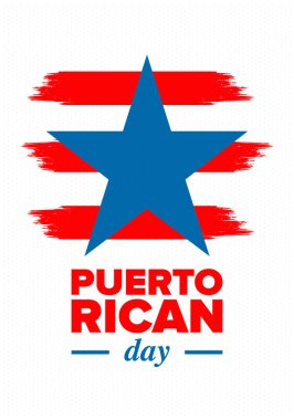 Puerto Rican Day. National happy holiday. Festival and parade in honor of independence and freedom. Puerto Rico flag. Latin american country. Patriotic elements. Vector poster illustration clipart
