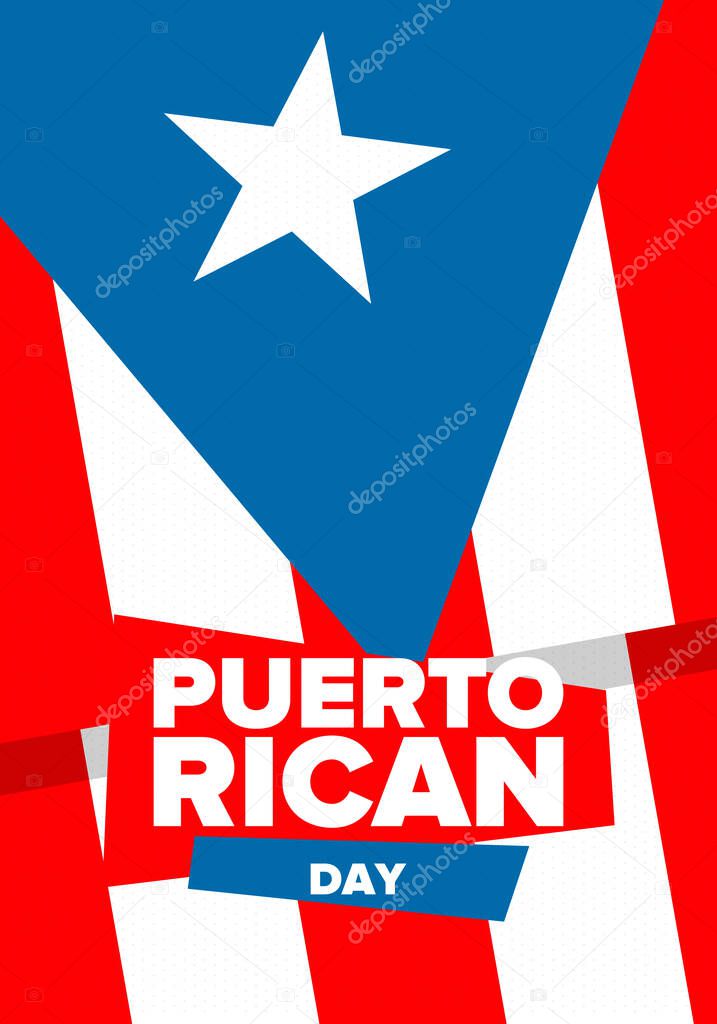 Puerto Rican Day. National happy holiday. Festival and parade in honor of independence and freedom. Puerto Rico flag. Latin american country. Patriotic elements. Vector poster illustration