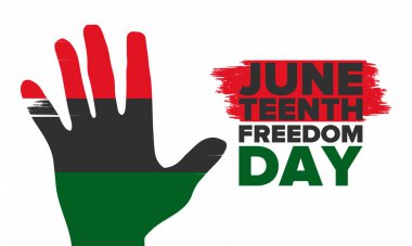 Haziran Bağımsızlık Günü 'nde. Özgürlük ya da Özgürlük Günü. Yıllık Amerikan bayramı, 19 Haziran 'da kutlandı. Afro-Amerikan tarihi ve mirası. Poster, tebrik kartı, afiş ve geçmiş. Vektör