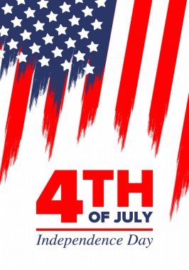 Amerika Birleşik Devletleri 'nde Bağımsızlık Günü. 4 Temmuz 'da. Ulusal bayramın kutlu olsun, 4 Temmuz 'da kutlandı. Amerikan bayrağı. Ülke özgürlüğü günü. Vatansever olay tasarımı. Vektör posteri