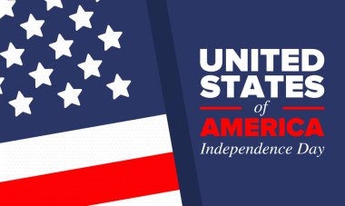 Amerika Birleşik Devletleri 'nde Bağımsızlık Günü. 4 Temmuz 'da. Ulusal bayramın kutlu olsun, 4 Temmuz 'da kutlandı. Amerikan bayrağı. Ülke özgürlüğü günü. Vatansever olay tasarımı. Vektör posteri
