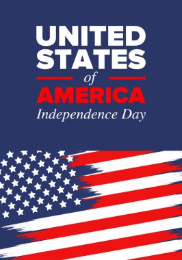 Amerika Birleşik Devletleri 'nde Bağımsızlık Günü. 4 Temmuz 'da. Ulusal bayramın kutlu olsun, 4 Temmuz 'da kutlandı. Amerikan bayrağı. Ülke özgürlüğü günü. Vatansever olay tasarımı. Vektör posteri