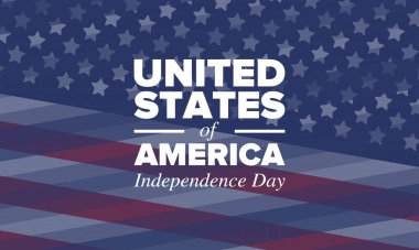 Amerika Birleşik Devletleri 'nde Bağımsızlık Günü. 4 Temmuz 'da. Ulusal bayramın kutlu olsun, 4 Temmuz 'da kutlandı. Amerikan bayrağı. Ülke özgürlüğü günü. Vatansever olay tasarımı. Vektör posteri