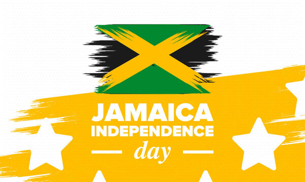 Jamaica Independence Day. Independence of Jamaica. Holiday, celebrated annual in August 6. Jamaica flag. Patriotic element. Poster, greeting card, banner and background. Vector illustration