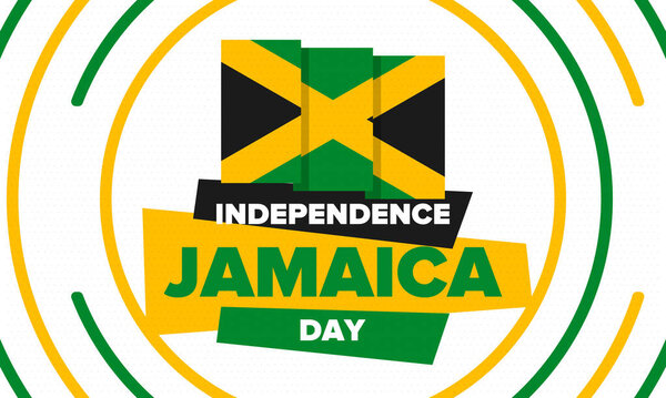 Jamaica Independence Day. Independence of Jamaica. Holiday, celebrated annual in August 6. Jamaica flag. Patriotic element. Poster, greeting card, banner and background. Vector illustration