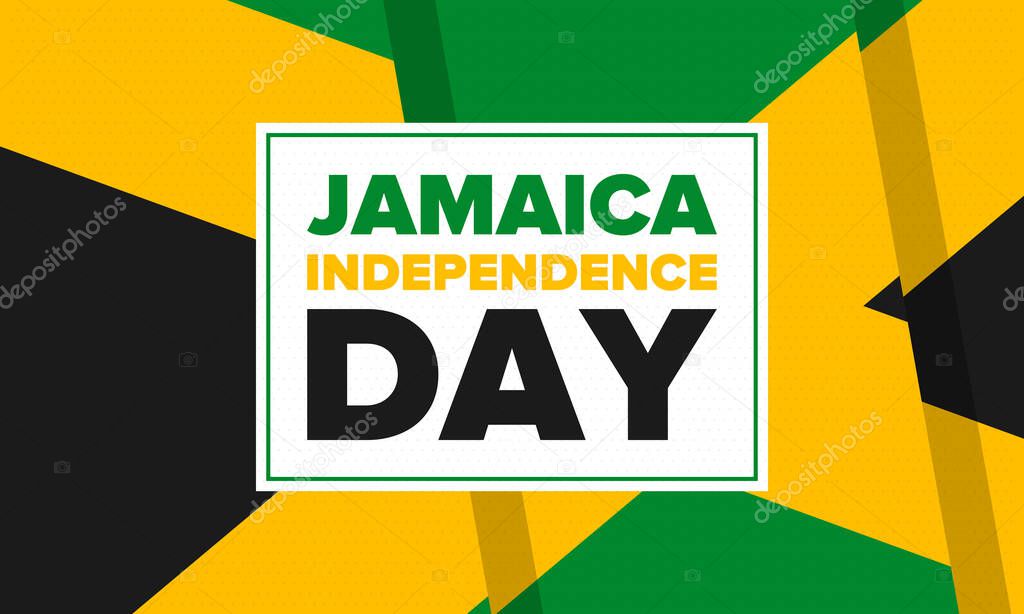 Jamaica Independence Day. Independence of Jamaica. Holiday, celebrated annual in August 6. Jamaica flag. Patriotic element. Poster, greeting card, banner and background. Vector illustration