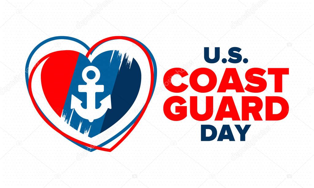 U.S. Coast Guard Day in United States. Federal holiday, celebrated annual in August 4. Sea style. Design with anchor and shield. Patriotic element. Poster, greeting card, banner and background. Vector