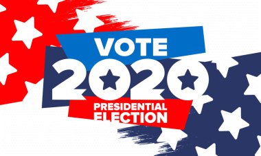 Birleşik Devletler 'de 2020 Başkanlık Seçimi. Oylama günü, 3 Kasım. Biz Seçimleri. Vatansever Amerikan unsuru. Poster, kart, afiş ve geçmiş. Vektör illüstrasyonu