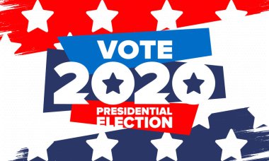 Birleşik Devletler 'de 2020 Başkanlık Seçimi. Oylama günü, 3 Kasım. Biz Seçimleri. Vatansever Amerikan unsuru. Poster, kart, afiş ve geçmiş. Vektör illüstrasyonu