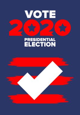 Birleşik Devletler 'de 2020 Başkanlık Seçimi. Oylama günü, 3 Kasım. Biz Seçimleri. Vatansever Amerikan unsuru. Poster, kart, afiş ve geçmiş. Vektör illüstrasyonu