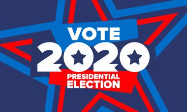 Birleşik Devletler 'de 2020 Başkanlık Seçimi. Oylama günü, 3 Kasım. Biz Seçimleri. Vatansever Amerikan unsuru. Poster, kart, afiş ve geçmiş. Vektör illüstrasyonu