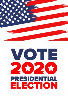Birleşik Devletler 'de 2020 Başkanlık Seçimi. Oylama günü, 3 Kasım. Biz Seçimleri. Vatansever Amerikan unsuru. Poster, kart, afiş ve geçmiş. Vektör illüstrasyonu