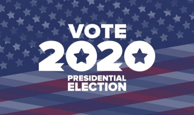 Birleşik Devletler 'de 2020 Başkanlık Seçimi. Oylama günü, 3 Kasım. Biz Seçimleri. Vatansever Amerikan unsuru. Poster, kart, afiş ve geçmiş. Vektör illüstrasyonu