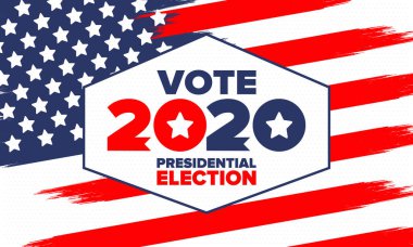 Birleşik Devletler 'de 2020 Başkanlık Seçimi. Oylama günü, 3 Kasım. Biz Seçimleri. Vatansever Amerikan unsuru. Poster, kart, afiş ve geçmiş. Vektör illüstrasyonu