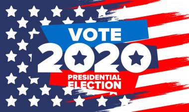 Birleşik Devletler 'de 2020 Başkanlık Seçimi. Oylama günü, 3 Kasım. Biz Seçimleri. Vatansever Amerikan unsuru. Poster, kart, afiş ve geçmiş. Vektör illüstrasyonu