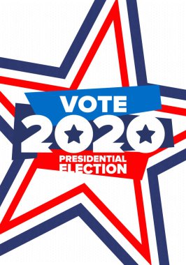 Birleşik Devletler 'de 2020 Başkanlık Seçimi. Oylama günü, 3 Kasım. Biz Seçimleri. Vatansever Amerikan unsuru. Poster, kart, afiş ve geçmiş. Vektör illüstrasyonu
