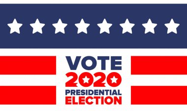 Birleşik Devletler 'de 2020 Başkanlık Seçimi. Oylama günü, 3 Kasım. Biz Seçimleri. Vatansever Amerikan unsuru. Poster, kart, afiş ve geçmiş. Vektör illüstrasyonu