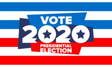 Birleşik Devletler 'de 2020 Başkanlık Seçimi. Oylama günü, 3 Kasım. Biz Seçimleri. Vatansever Amerikan unsuru. Poster, kart, afiş ve geçmiş. Vektör illüstrasyonu