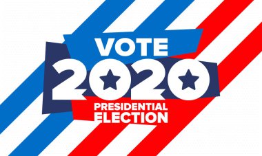 Birleşik Devletler 'de 2020 Başkanlık Seçimi. Oylama günü, 3 Kasım. Biz Seçimleri. Vatansever Amerikan unsuru. Poster, kart, afiş ve geçmiş. Vektör illüstrasyonu
