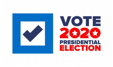 Birleşik Devletler 'de 2020 Başkanlık Seçimi. Oylama günü, 3 Kasım. Biz Seçimleri. Vatansever Amerikan unsuru. Poster, kart, afiş ve geçmiş. Vektör illüstrasyonu