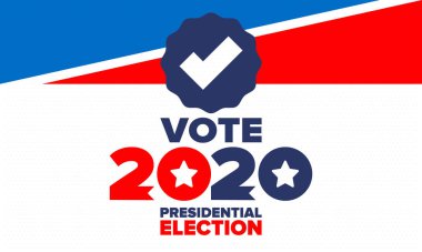 Birleşik Devletler 'de 2020 Başkanlık Seçimi. Oylama günü, 3 Kasım. Biz Seçimleri. Vatansever Amerikan unsuru. Poster, kart, afiş ve geçmiş. Vektör illüstrasyonu