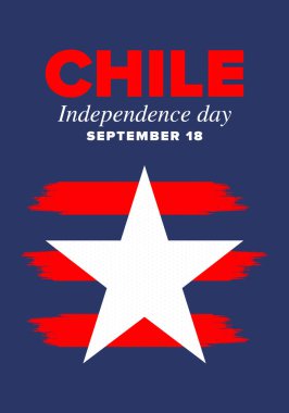 Şili Bağımsızlık Günü. Mutlu bayramlar Patrias. Özgürlük günü. Yıllığı 18 Eylül 'de kutlayın. Şili bayrağı. Vatansever Şili tasarımı. Poster, kart, afiş, şablon, geçmiş. Vektör