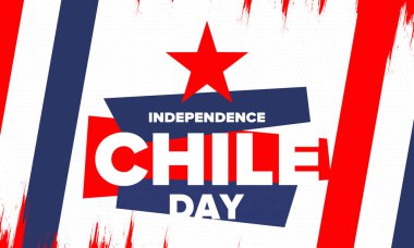 Şili Bağımsızlık Günü. Mutlu bayramlar Patrias. Özgürlük günü. Yıllığı 18 Eylül 'de kutlayın. Şili bayrağı. Vatansever Şili tasarımı. Poster, kart, afiş, şablon, geçmiş. Vektör