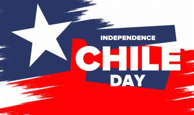 Şili Bağımsızlık Günü. Mutlu bayramlar Patrias. Özgürlük günü. Yıllığı 18 Eylül 'de kutlayın. Şili bayrağı. Vatansever Şili tasarımı. Poster, kart, afiş, şablon, geçmiş. Vektör