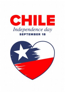 Şili Bağımsızlık Günü. Mutlu bayramlar Patrias. Özgürlük günü. Yıllığı 18 Eylül 'de kutlayın. Şili bayrağı. Vatansever Şili tasarımı. Poster, kart, afiş, şablon, geçmiş. Vektör