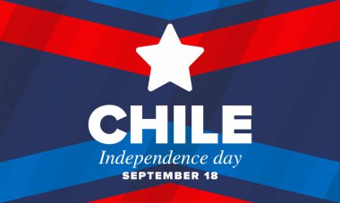 Şili Bağımsızlık Günü. Mutlu bayramlar Patrias. Özgürlük günü. Yıllığı 18 Eylül 'de kutlayın. Şili bayrağı. Vatansever Şili tasarımı. Poster, kart, afiş, şablon, geçmiş. Vektör
