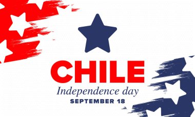 Şili Bağımsızlık Günü. Mutlu bayramlar Patrias. Özgürlük günü. Yıllığı 18 Eylül 'de kutlayın. Şili bayrağı. Vatansever Şili tasarımı. Poster, kart, afiş, şablon, geçmiş. Vektör