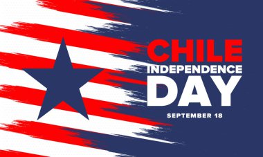 Şili Bağımsızlık Günü. Mutlu bayramlar Patrias. Özgürlük günü. Yıllığı 18 Eylül 'de kutlayın. Şili bayrağı. Vatansever Şili tasarımı. Poster, kart, afiş, şablon, geçmiş. Vektör