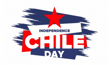 Şili Bağımsızlık Günü. Mutlu bayramlar Patrias. Özgürlük günü. Yıllığı 18 Eylül 'de kutlayın. Şili bayrağı. Vatansever Şili tasarımı. Poster, kart, afiş, şablon, geçmiş. Vektör
