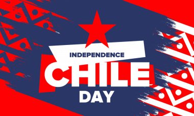 Şili Bağımsızlık Günü. Mutlu bayramlar Patrias. Özgürlük günü. Yıllığı 18 Eylül 'de kutlayın. Şili bayrağı. Vatansever Şili tasarımı. Poster, kart, afiş, şablon, geçmiş. Vektör