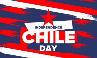 Şili Bağımsızlık Günü. Mutlu bayramlar Patrias. Özgürlük günü. Yıllığı 18 Eylül 'de kutlayın. Şili bayrağı. Vatansever Şili tasarımı. Poster, kart, afiş, şablon, geçmiş. Vektör